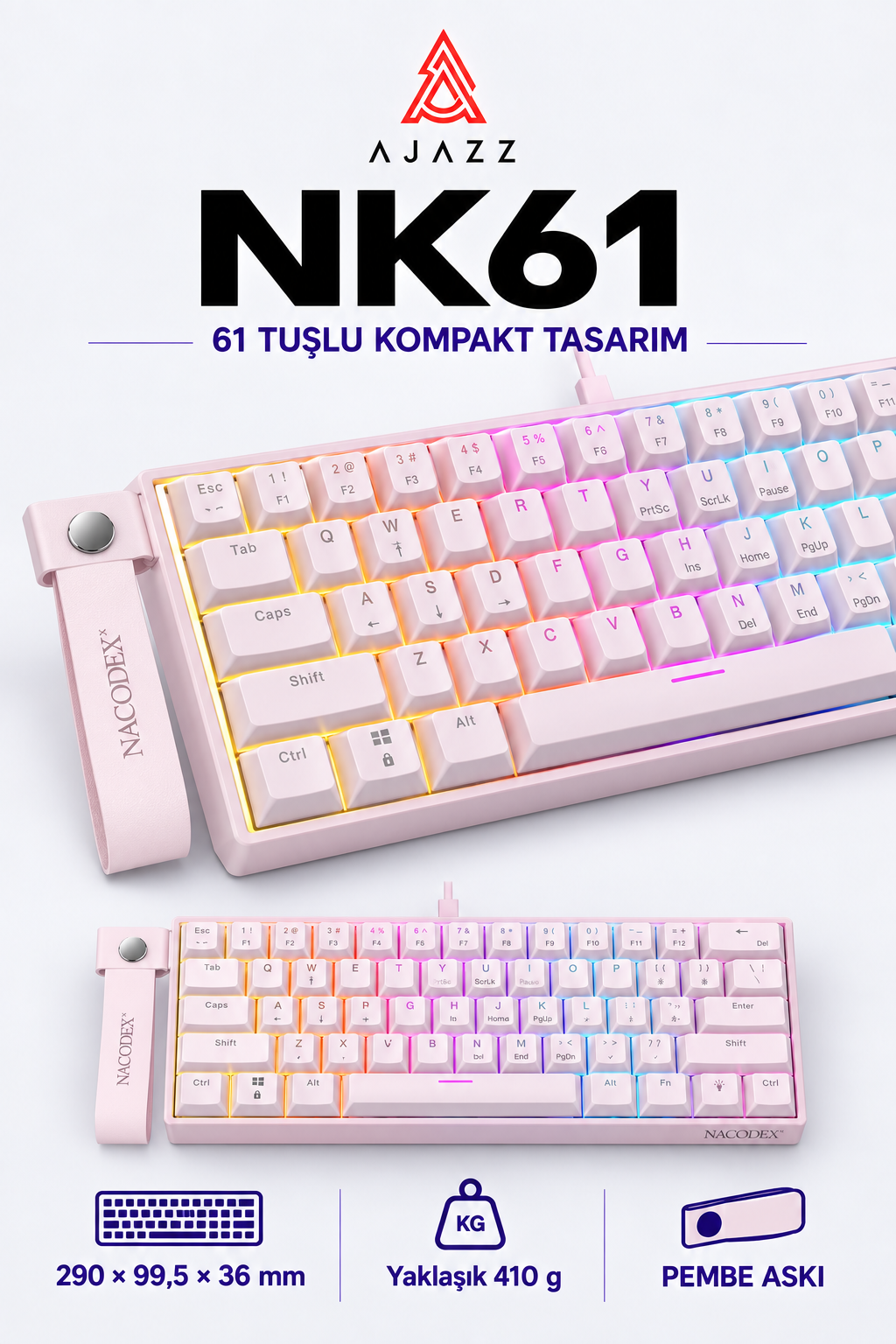 Ajazz NK61 Red Switch 61 Tuş Kablolu Mekanik Oyuncu Klavyesi