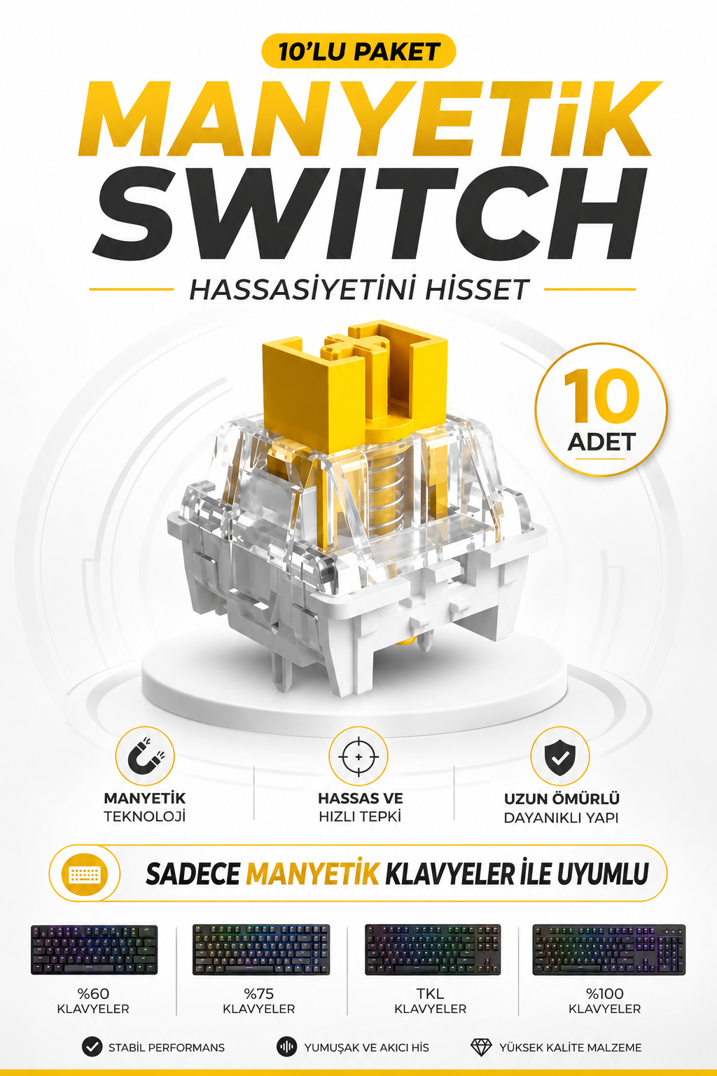 Tüm Manyetik Switch Klavyeler İle Uyumlu 10’lu Paket Ekstra Manyetik Switch