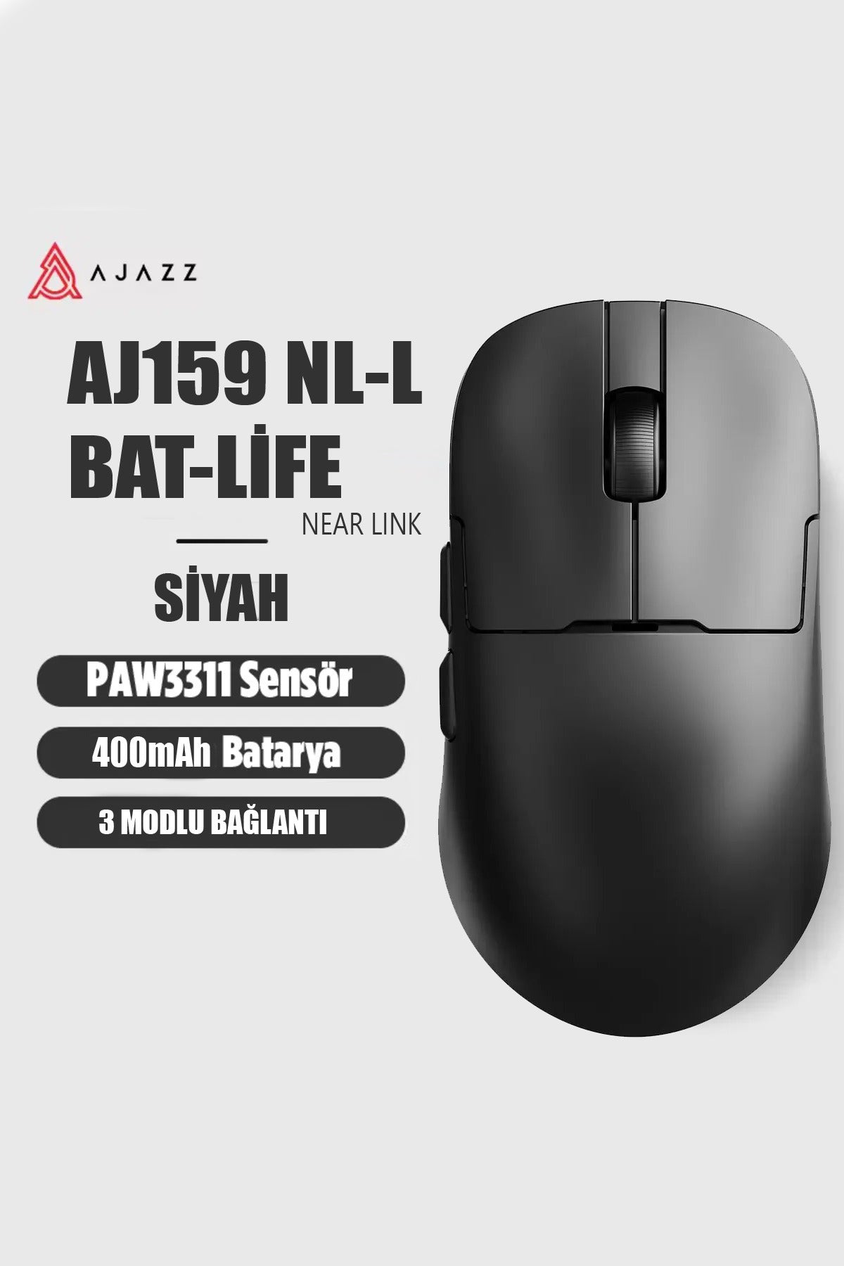 Aj159 NL-L BAT LIFE Near-link 3 Modlu 1000hz 12.000 Dpı 800 mAh Batarya Paw3311
