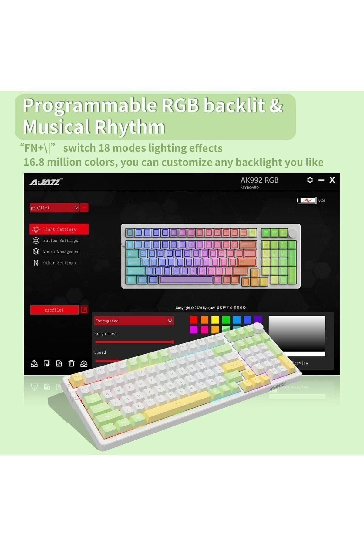 Ak992 Rgb 100 Tuş Mekanik Oyuncu Klavyesi Bluetooth Kablolu 2.4g