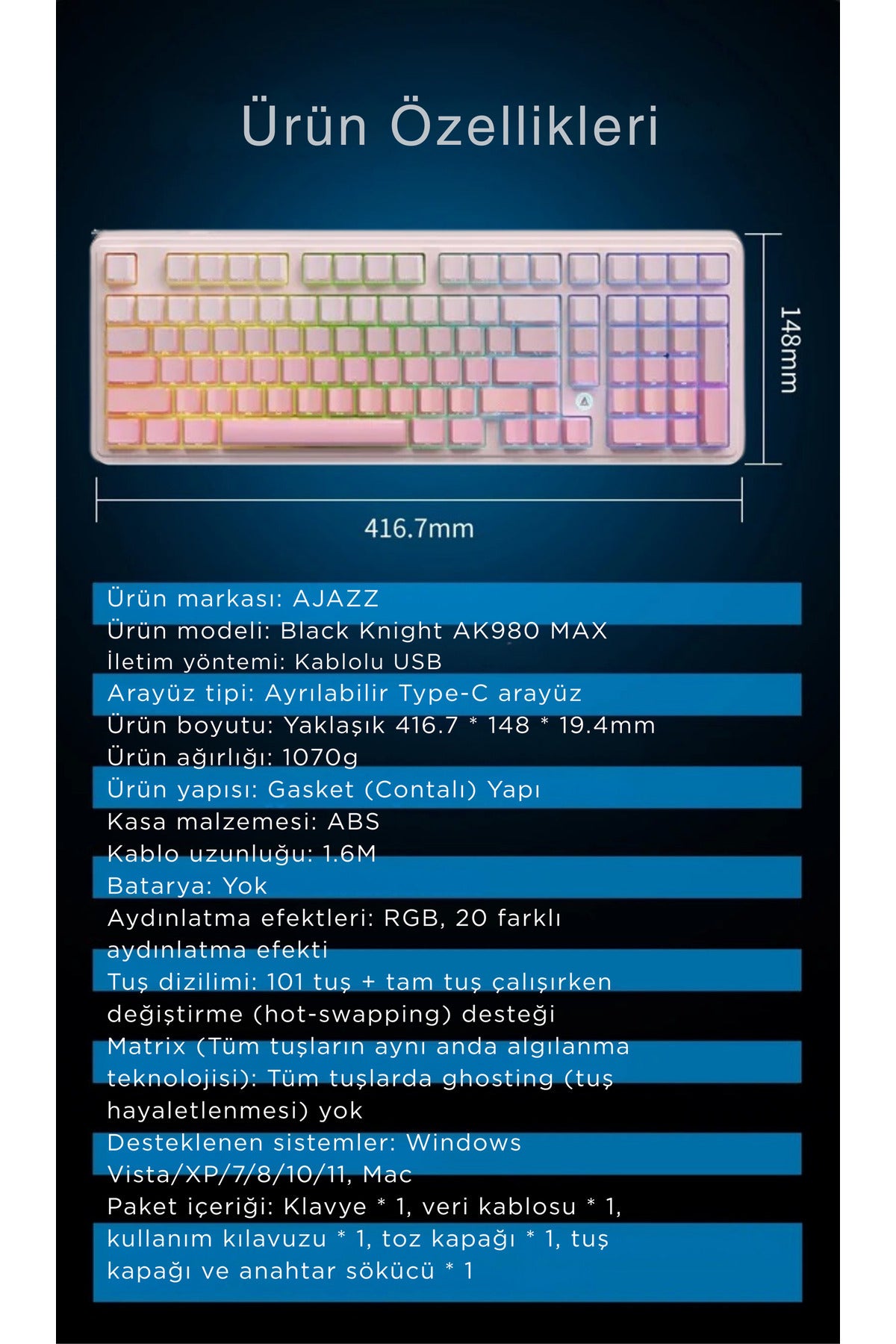 AK980 Max HE Manyetik Switch Klavye- 128K Tarama Hızı-0.125 MS Ultra Düşük Gecikme-8000 Hz
