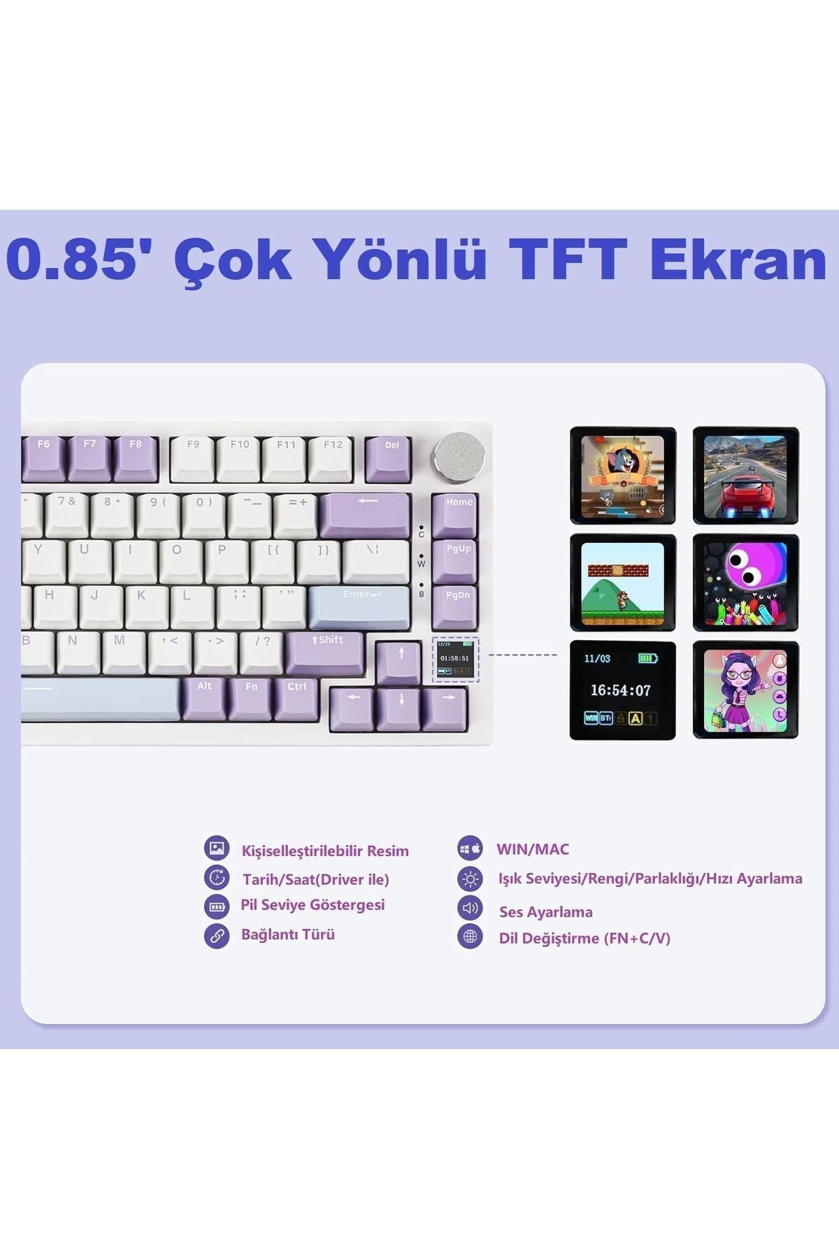 AK820 PRO Mekanik Oyun Klavyesi,3 Modlu TFT Renkli Ekran  ve CNC Düğmeli 81 Tuş,RGB Aydınlatma