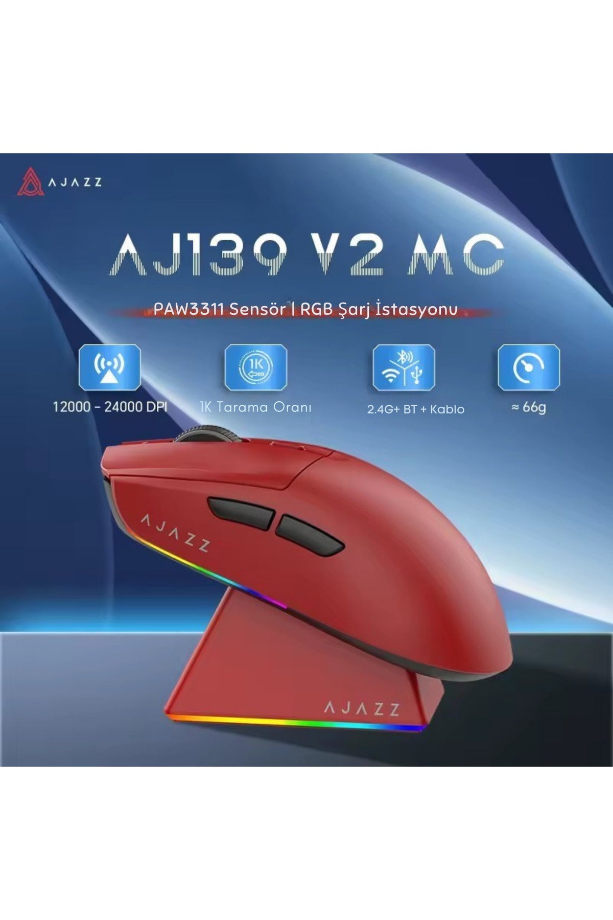 Aj139 V2 Mc 24.000 Dpı Paw3311 Ultra Hafif 3 Modlu Oyuncu Mouse - 500mah Batarya