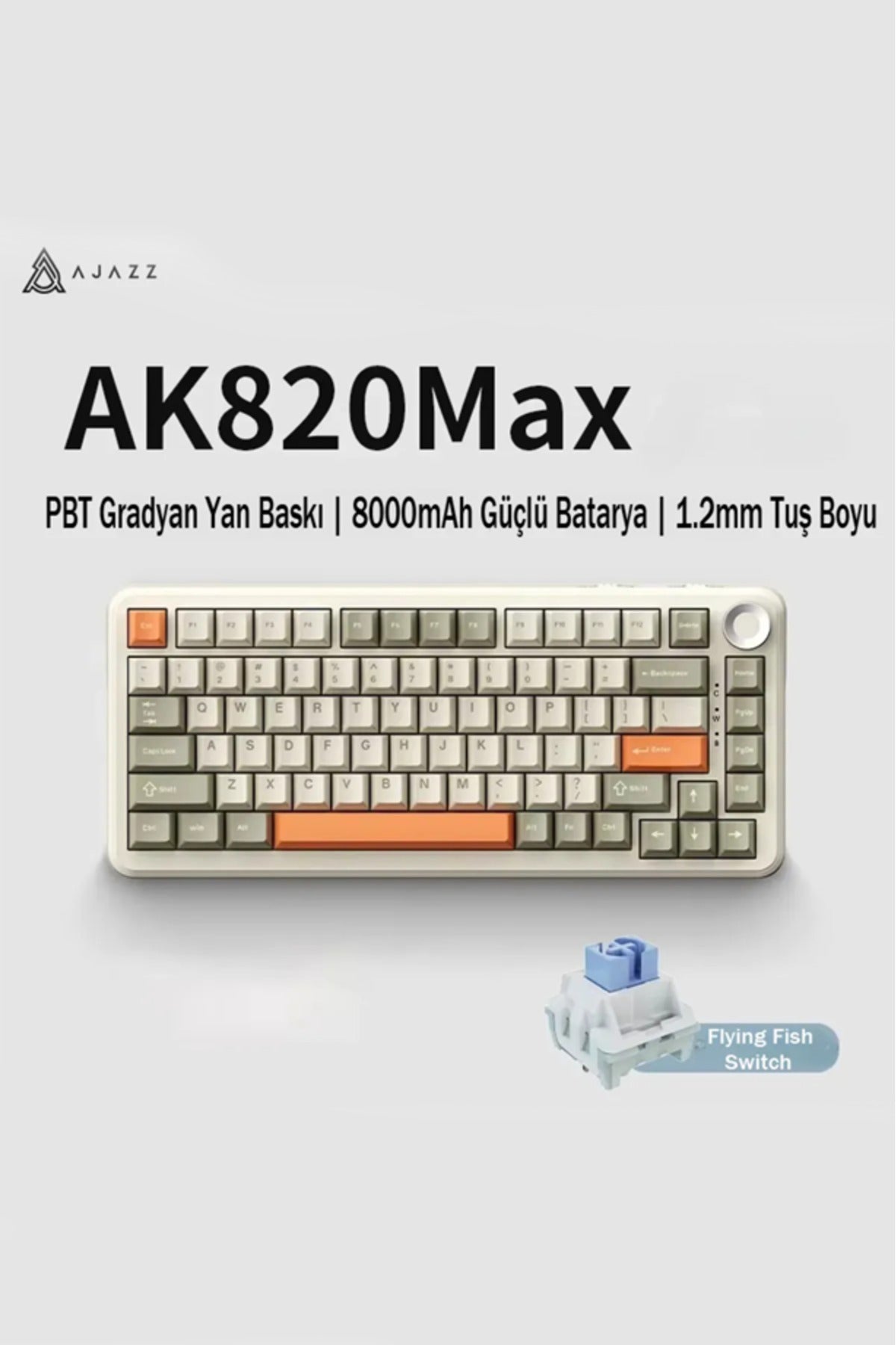 AK820 MAX PLUS-Hot-Swap-Dinamik RGB Mekanik Oyun Klavyesi 8000mAh Batarya Flying Fish Switch-RETRO
