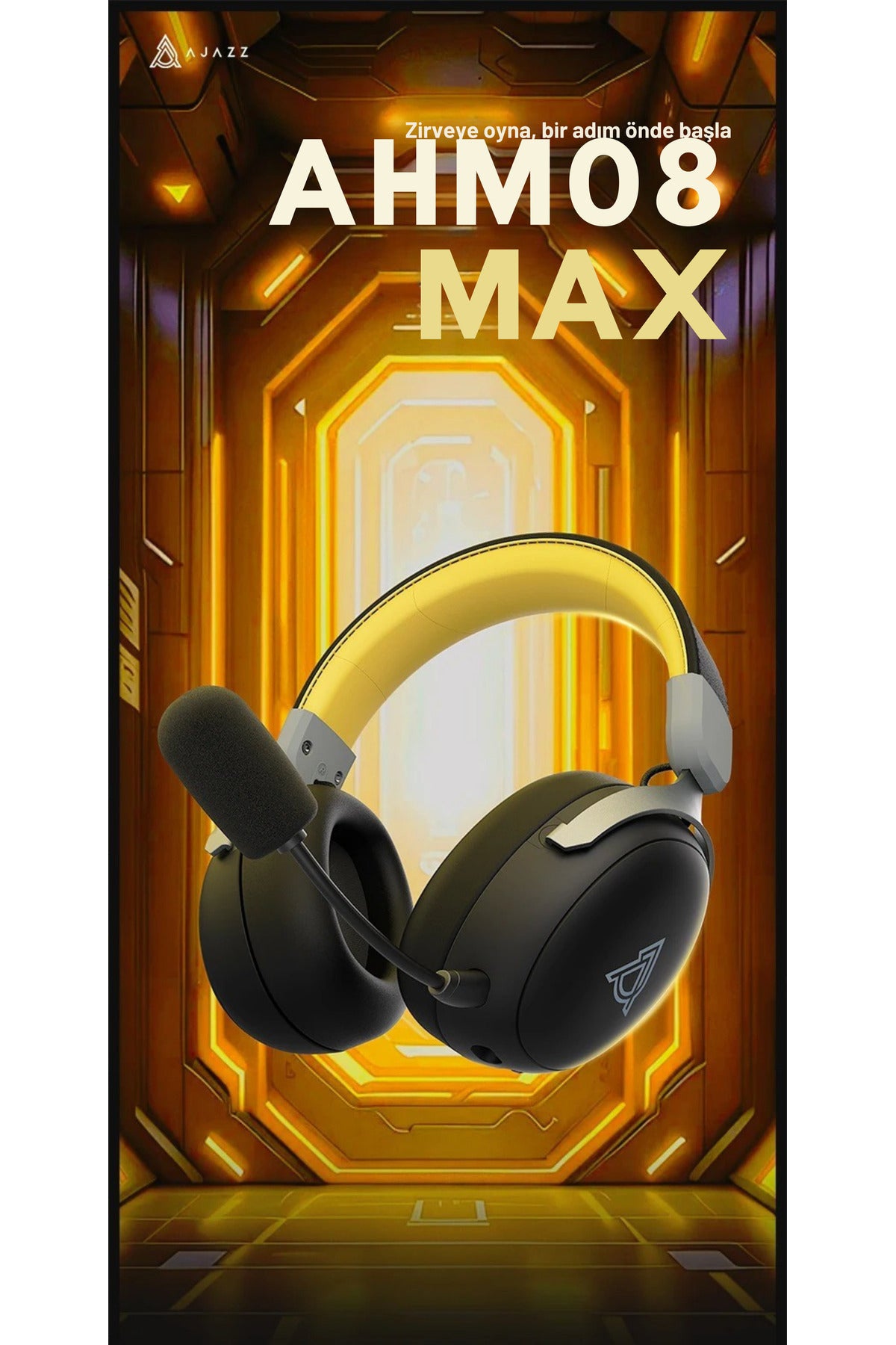 AHM-08 MAX Kablosuz Mikrofonlu Oyuncu Kulaklığı 3Modlu Kullanım-53mm Kompozit Driver-10 Saat Çalışma
