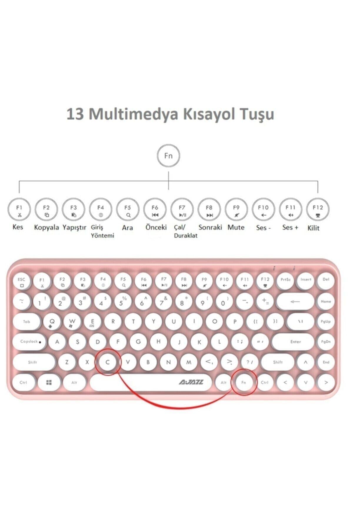 Aj308 Bluetooth Daktilo Tarzı Retro Klavye 84 Tuş Kompakt Tasarım