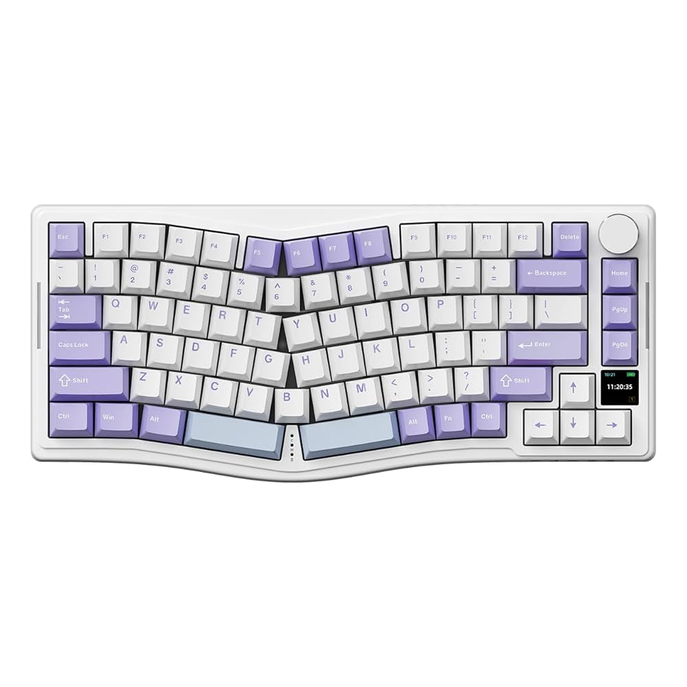 AKS075 Ergonomik Tasarım-FlyingFishSwitch-MekanikKlavye-BT5.1/2.4GWireless/USB-C Kablolu-HotSwap-RGB - Mor