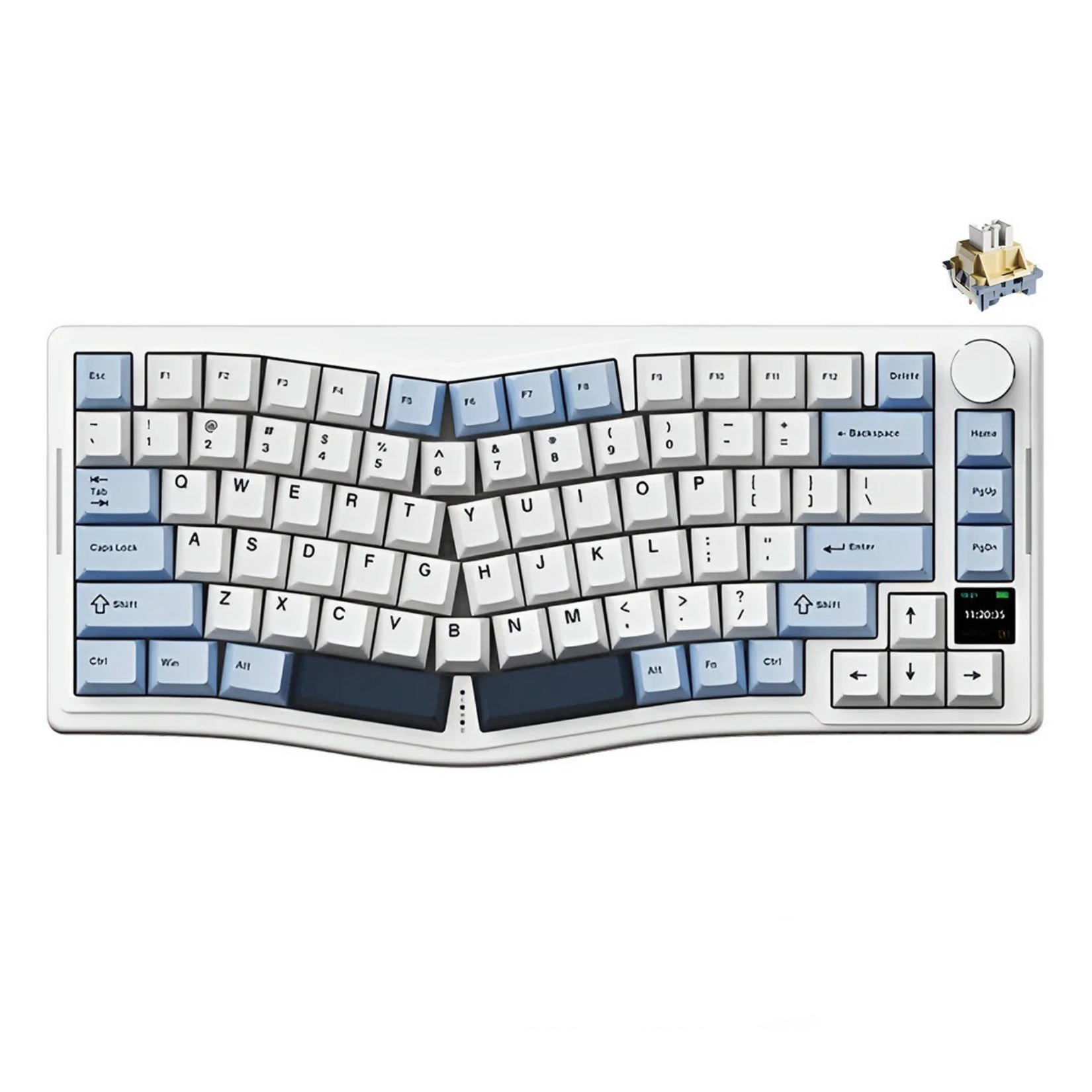 AKS075 Ergonomik Gift Switch-Mekanik Klavye-BT5.1/2.4GWireless/USB-Hot Swap Dinamik RGB - Mavi
