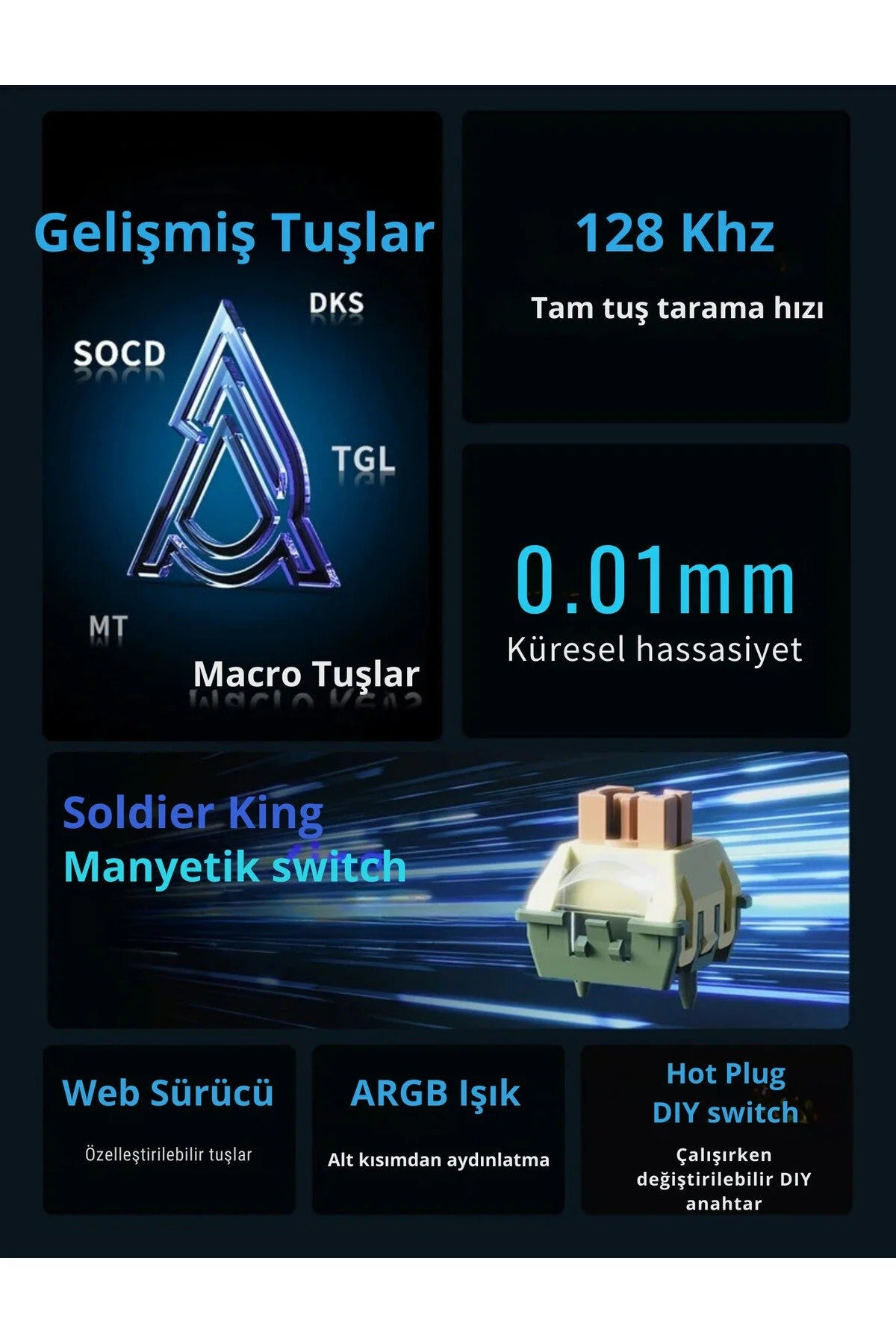 AK980 Max HE Manyetik Switch Klavye- 128K Tarama Hızı-0.125 MS