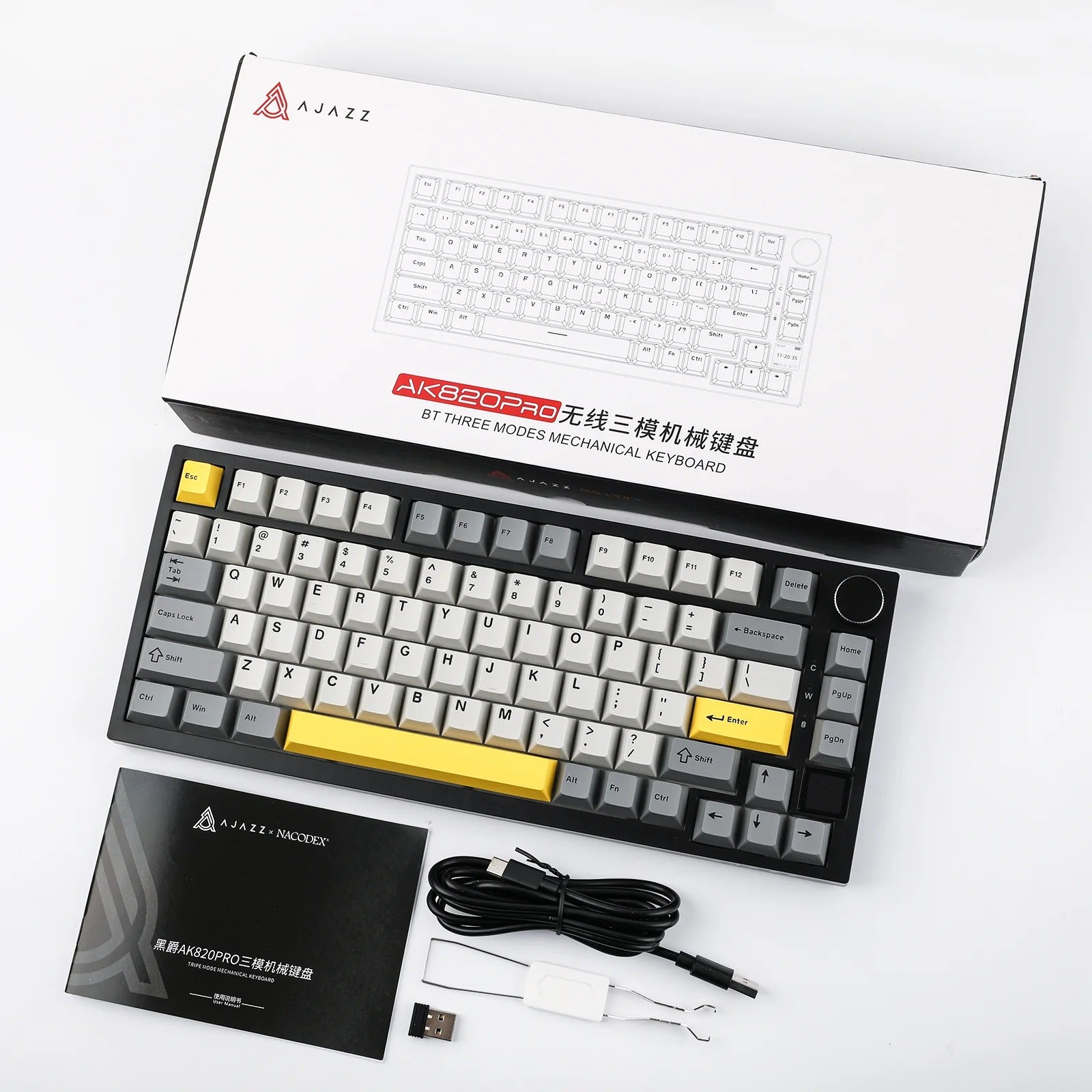 AK820 PRO Mekanik Oyun Klavyesi,3 Modlu TFT Renkli Ekran ve CNC