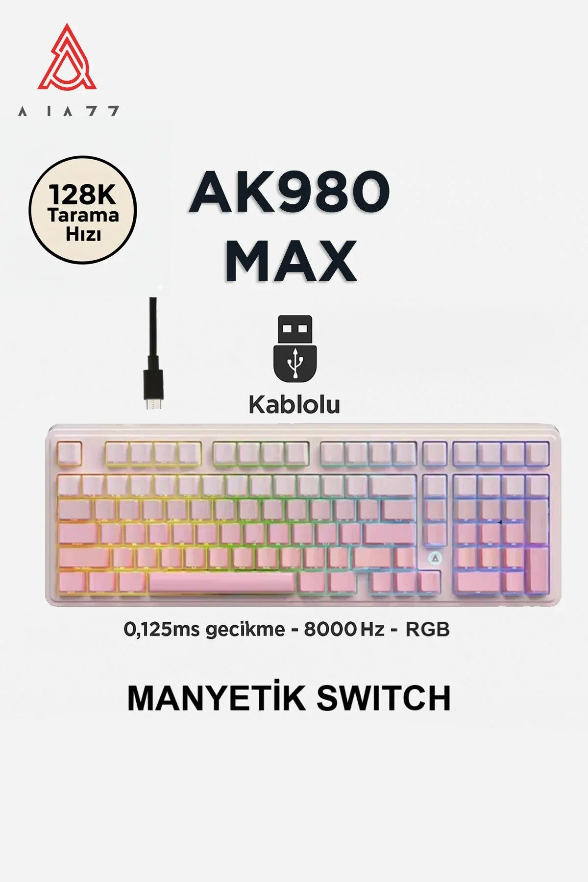 AK980 Max HE Manyetik Switch Klavye- 128K Tarama Hızı-0.125 MS Ultra Düşük Gecikme-8000 Hz