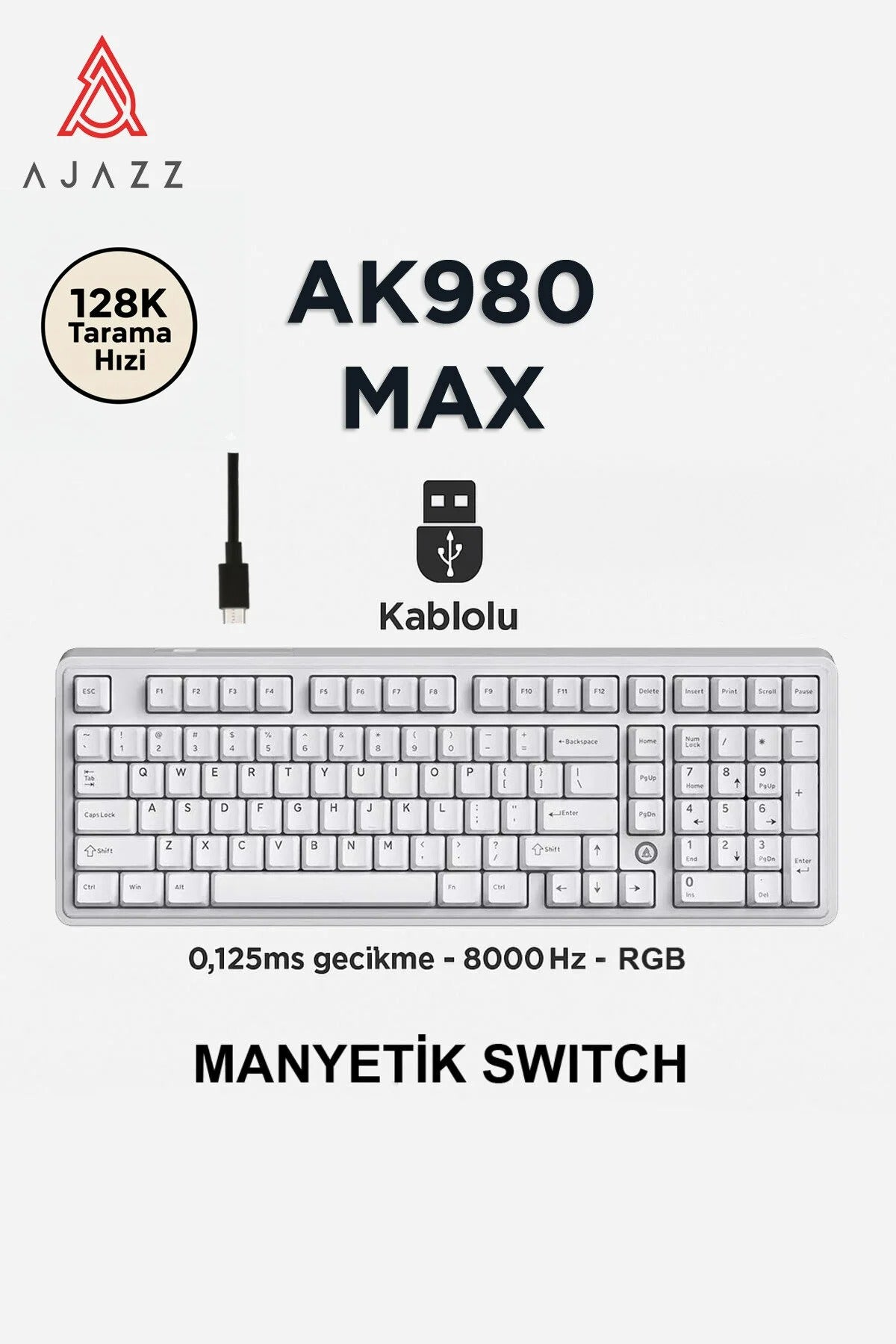 AK980 Max HE Manyetik Switch Klavye- 128K Tarama Hızı-0.125 MS Ultra Düşük Gecikme-8000 Hz