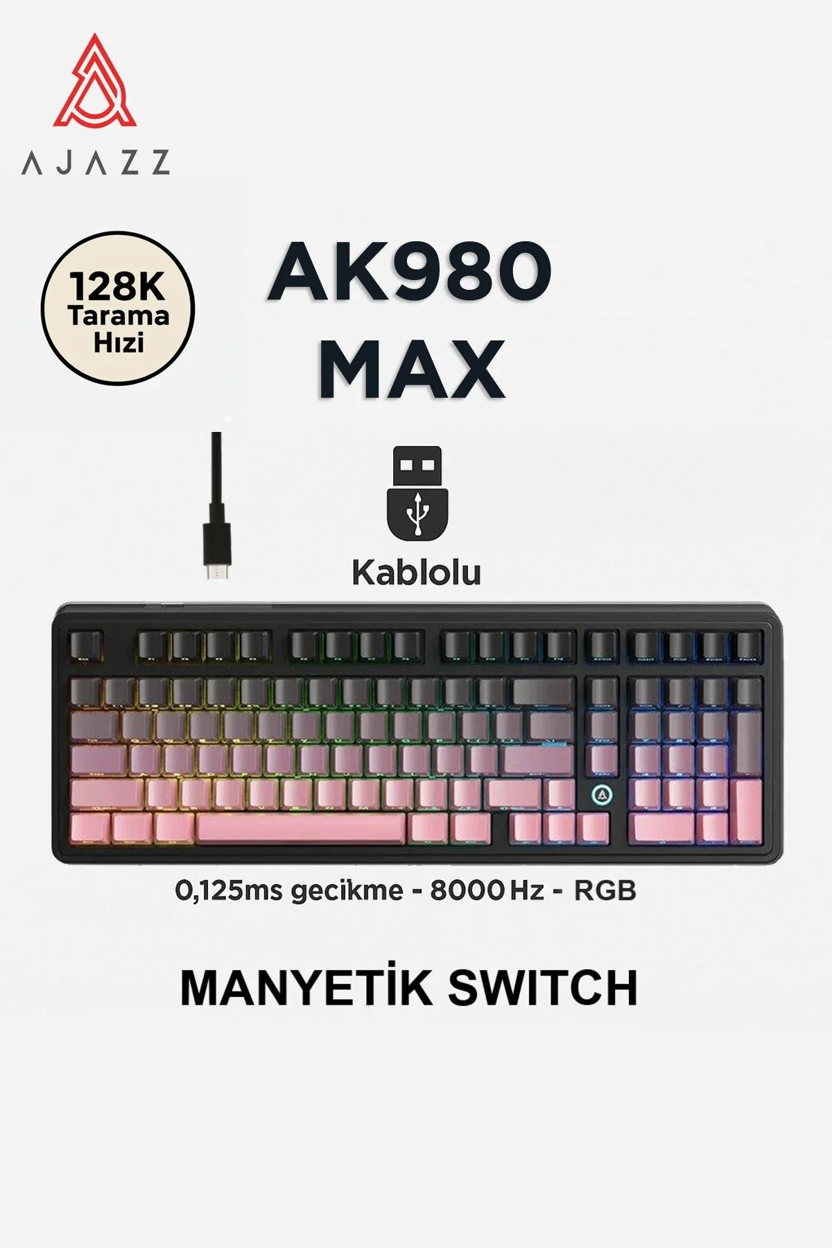 AK980 Max HE Manyetik Switch Klavye- 128K Tarama Hızı-0.125 MS Ultra Düşük Gecikme-8000 Hz