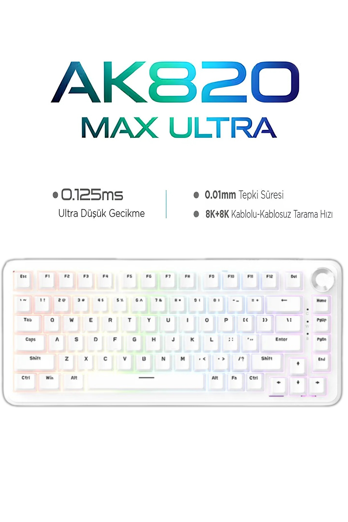 AK820 Max Ultra 3 Modlu Manyetik Switch Klavye-8+8K tepkime Süresi-128 K Tarama Hızı Web Driver