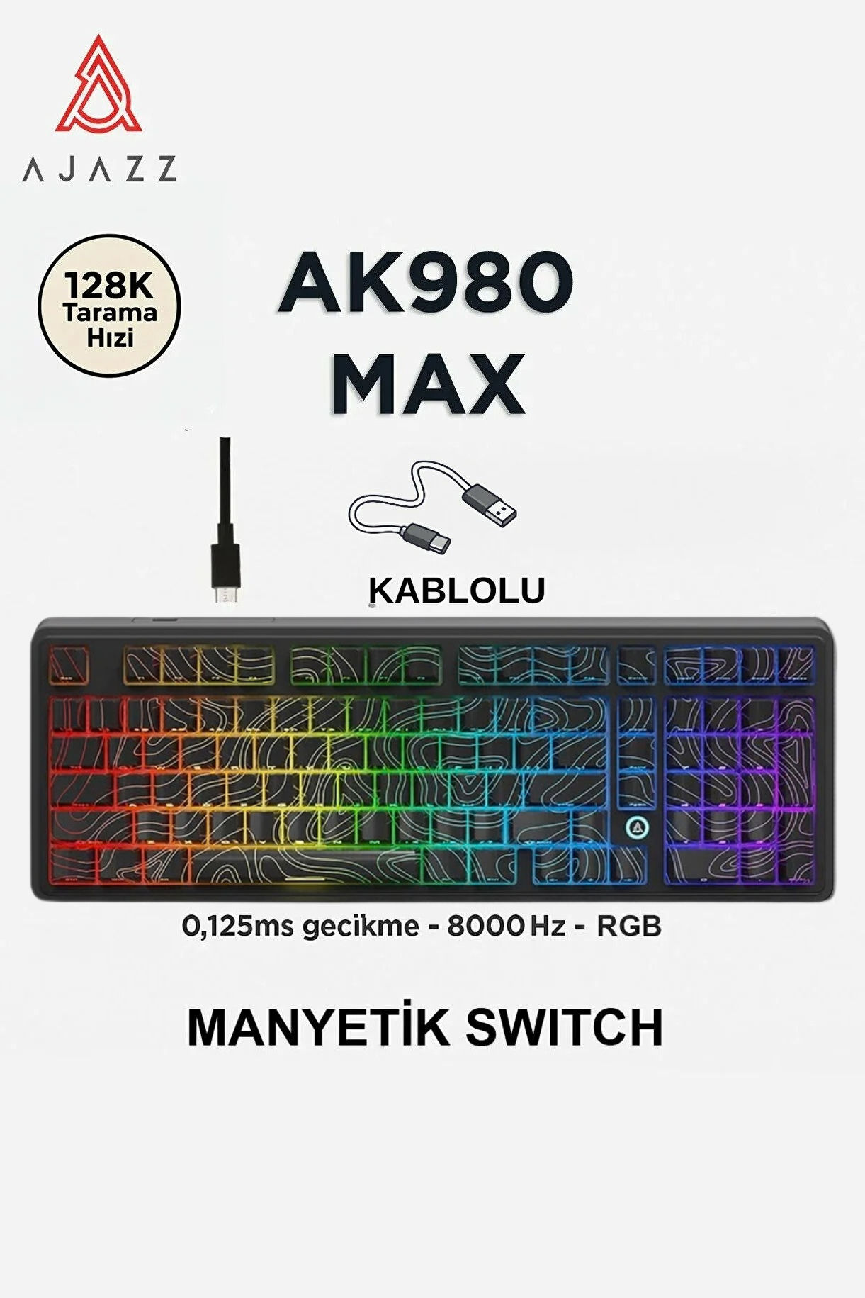 AK980 Max HE Manyetik Switch Klavye- 128K Tarama Hızı-0.125 MS Ultra Düşük Gecikme-8000 Hz